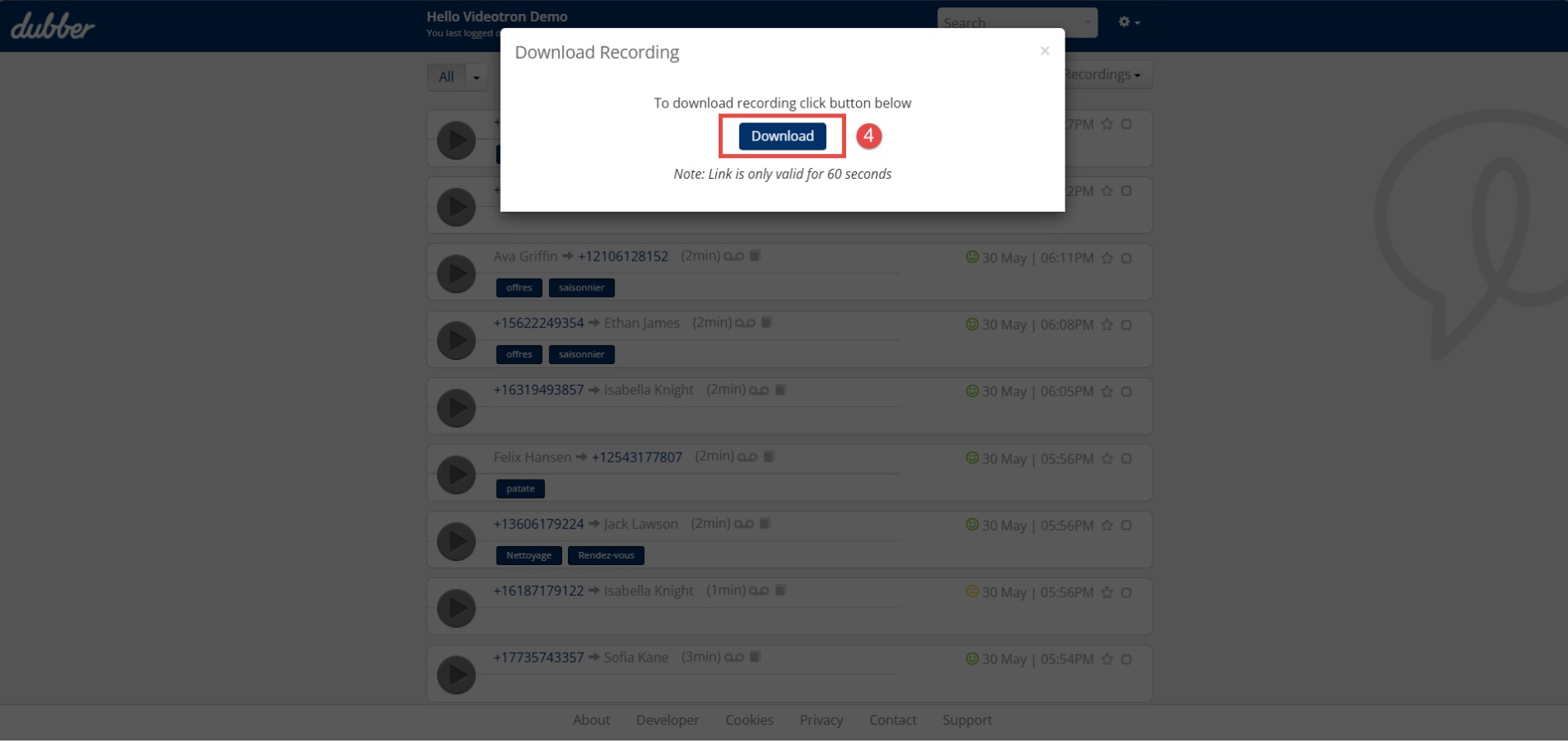 Dubber Download recording