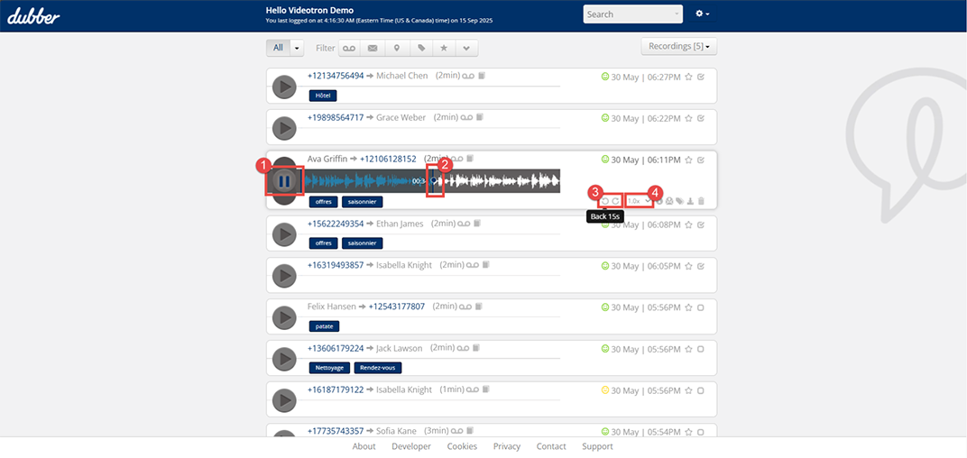 Dubber Pause Enregistrement