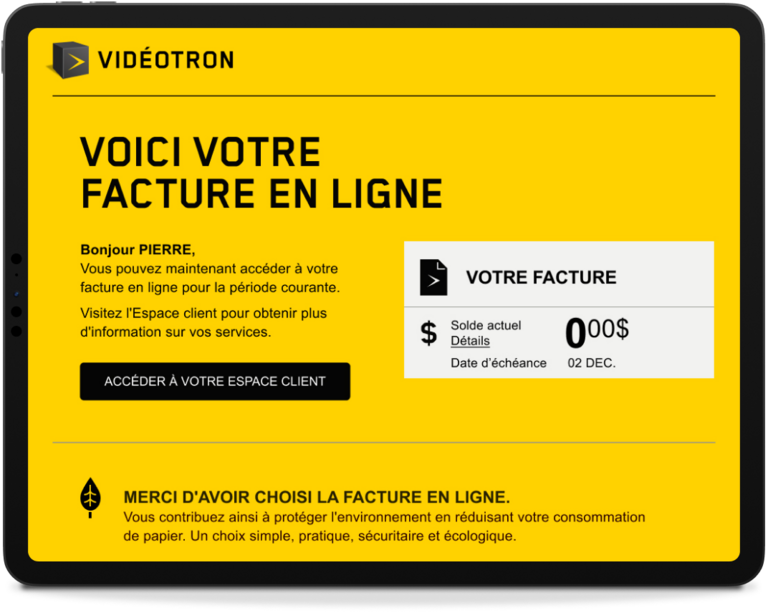Comment la facture en ligne m’est-elle transmise?