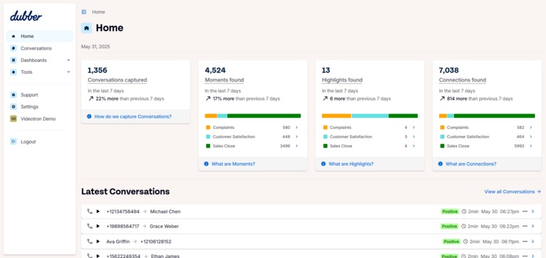 Dubber Home Accessing portal with AI