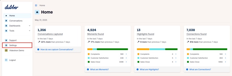 Dubber Home Settings, Filter recording AI