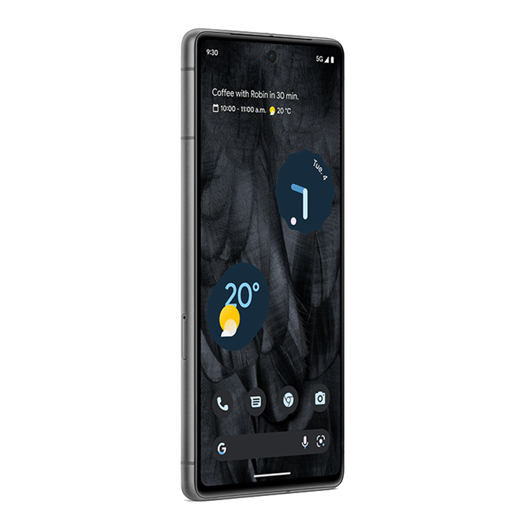 Google Pixel 7 in Obsidian seen from the keyless side at an angle.