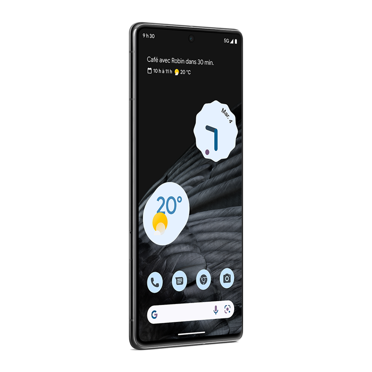 Google Pixel 7 Pro couleur noir volcanique vu du côté sans les touches d'alimentation et de volume.