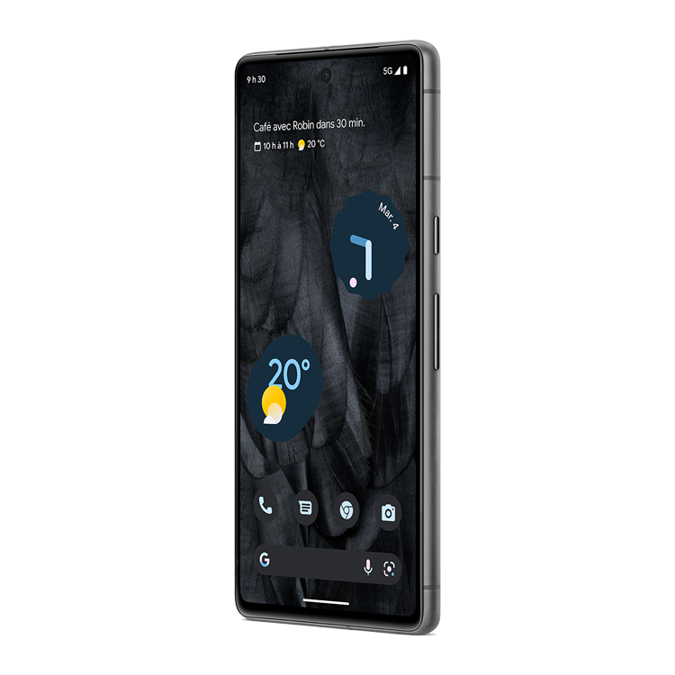 Google Pixel 7 couleur noir volcanique vu du côté des touches d’alimentation et de volume.