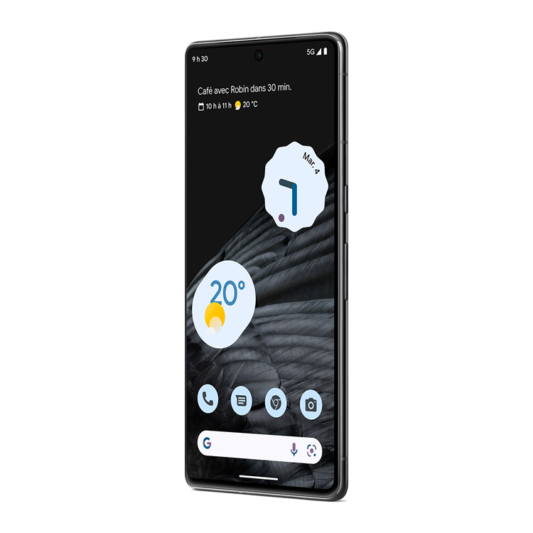 Google Pixel 7 Pro couleur noir volcanique vu du côté des touches d’alimentation et de volume.