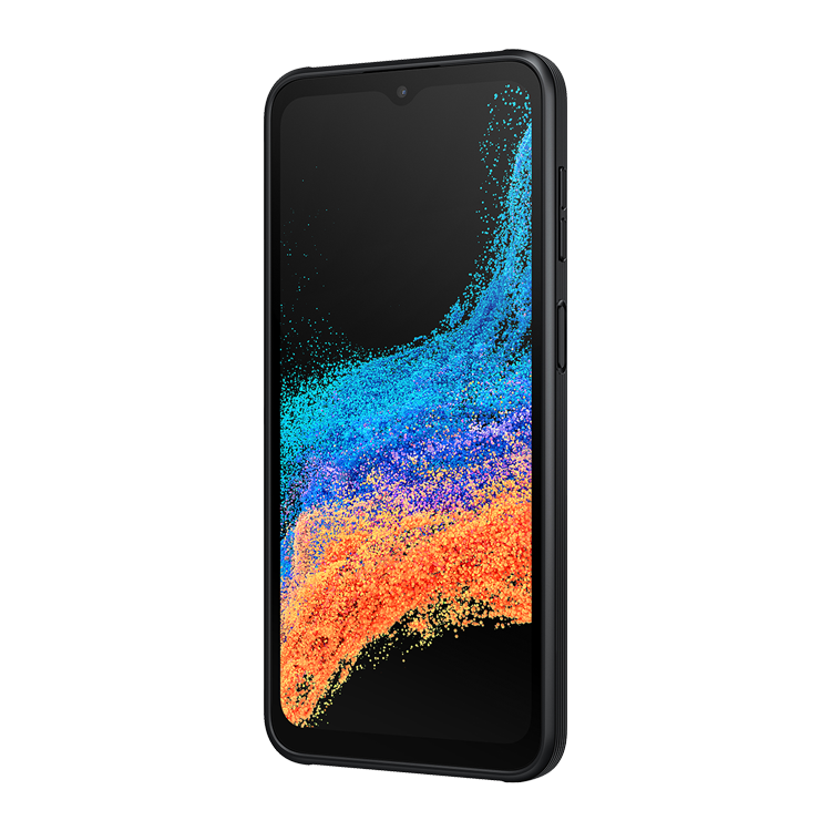 Samsung Galaxy XCover6 Pro couleur noir vu du côté des touches d’alimentation et de volume.