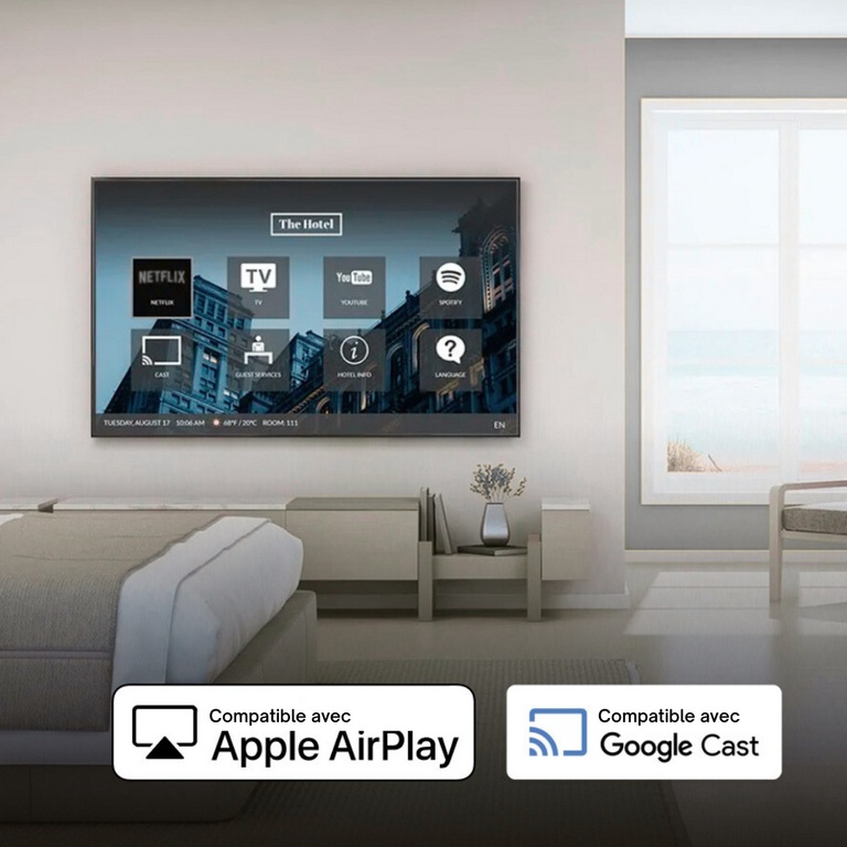 Chambre hôtel Télévision Compatible apple Google Cast
