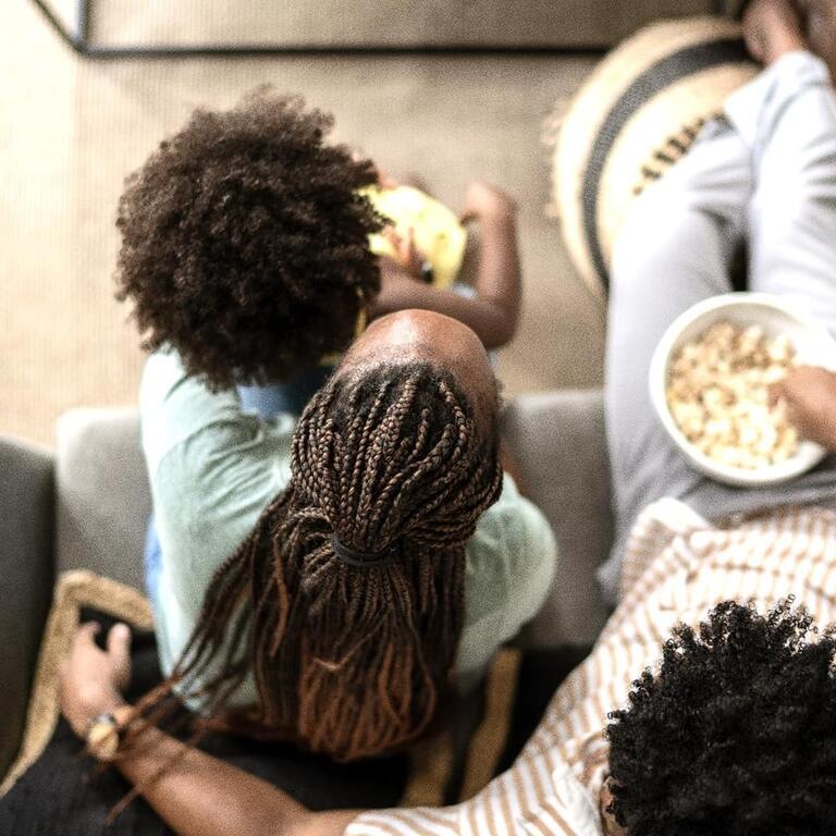 Top view famille pop corn