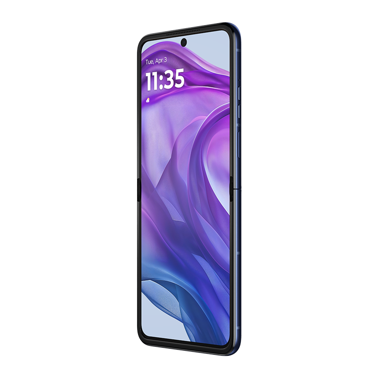 Motrola Razr+ 2024 midnight blue Side view with volum button