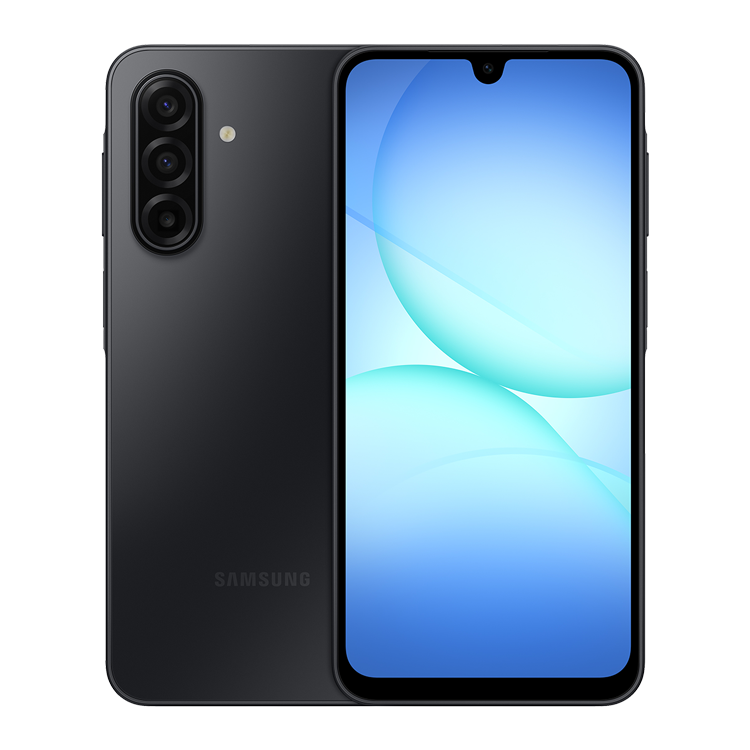 Samsung Galaxy A17 Noir Vue avant et arrière avec appareil photo et logo Samsung