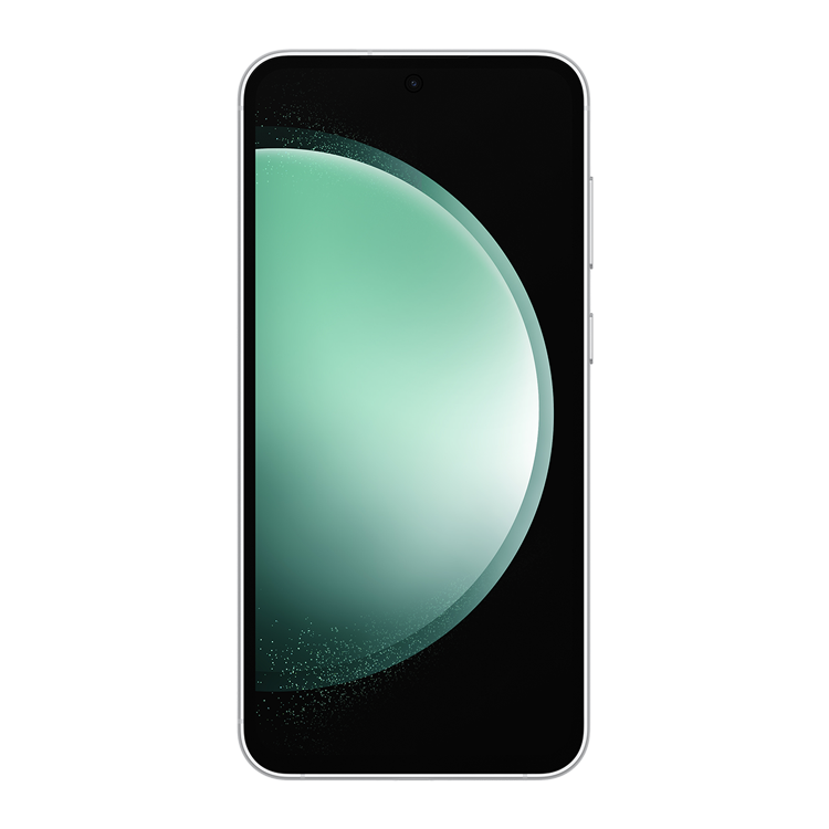 Samsung Galaxy S23 FE in Mint seen from the front.
