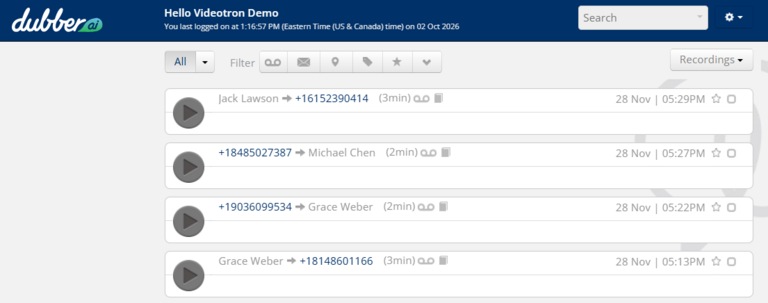 Dubber Hello Videotron Accessing portal wihout AI