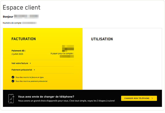 Page d’accueil de l’Espace client