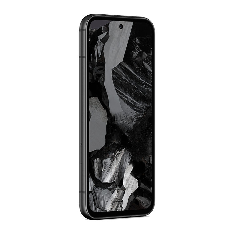 Google Pixel 8a Obsidian color side view without volume button