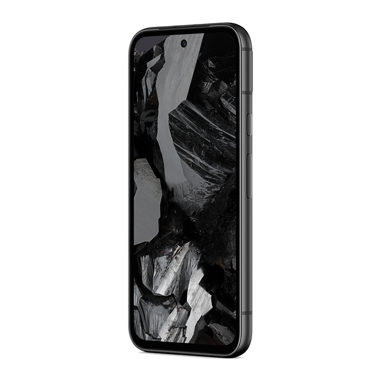 Google Pixel 8a Obsidian color side view with volume button