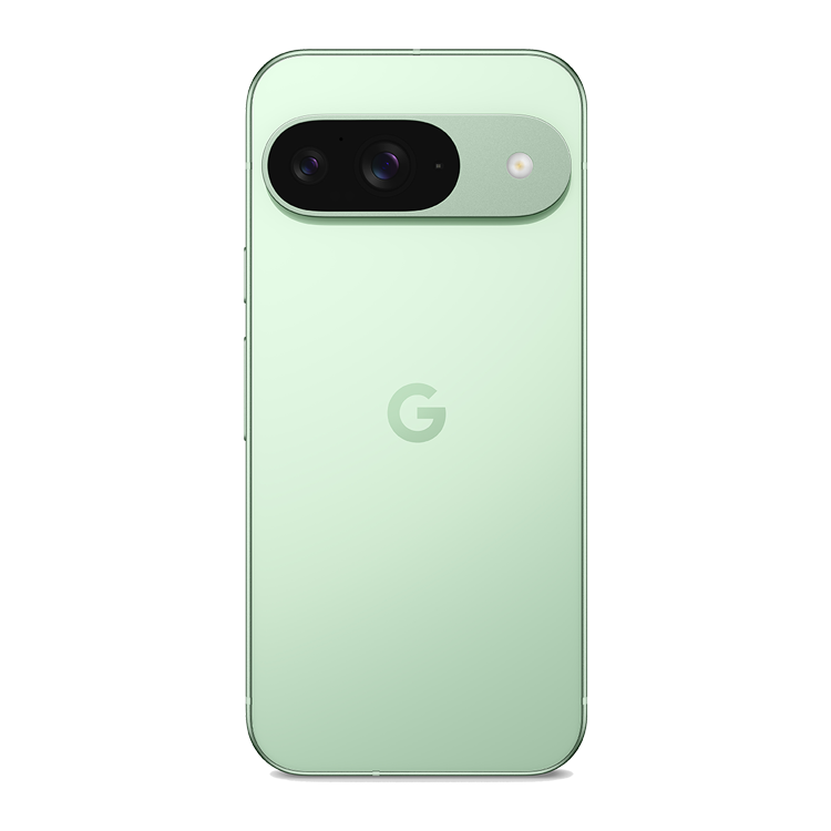 Google Pixel 9 Wintergreen Vue arrière avec appareil photo et logo google