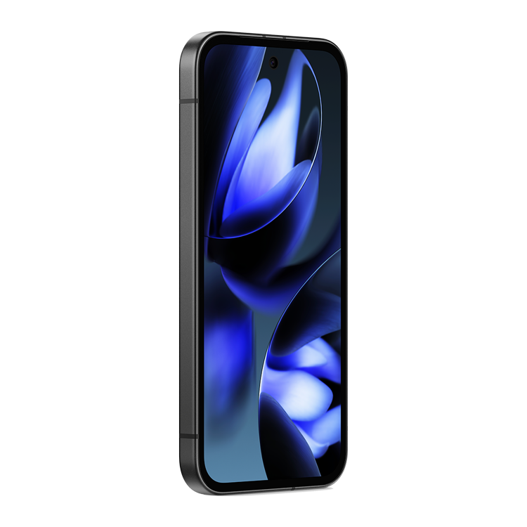 Google pixel 9a Noir volcanique vue de côté sans bouton de volume