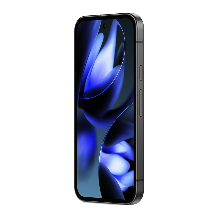 Google pixel 9a Noir volcanique vue de côté avec bouton de volume