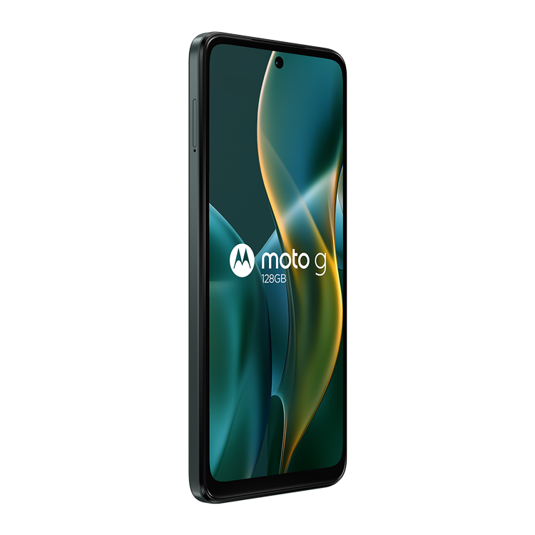 Motorola moto g - 2025 couleur forêt vue de côté sans bouton volume