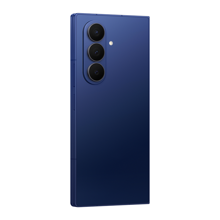 Samsung Galaxy Z Fold7 Blue Shadow Back view with camera and Samsung logo