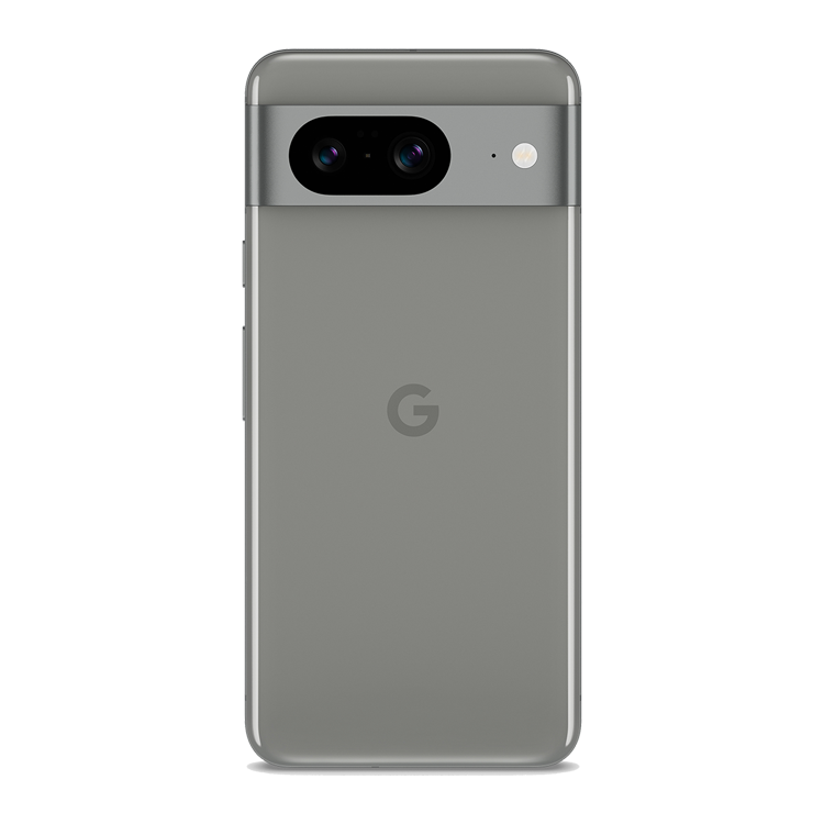 google pixel 8 seen from the rear, showing the rear camera and Google logo