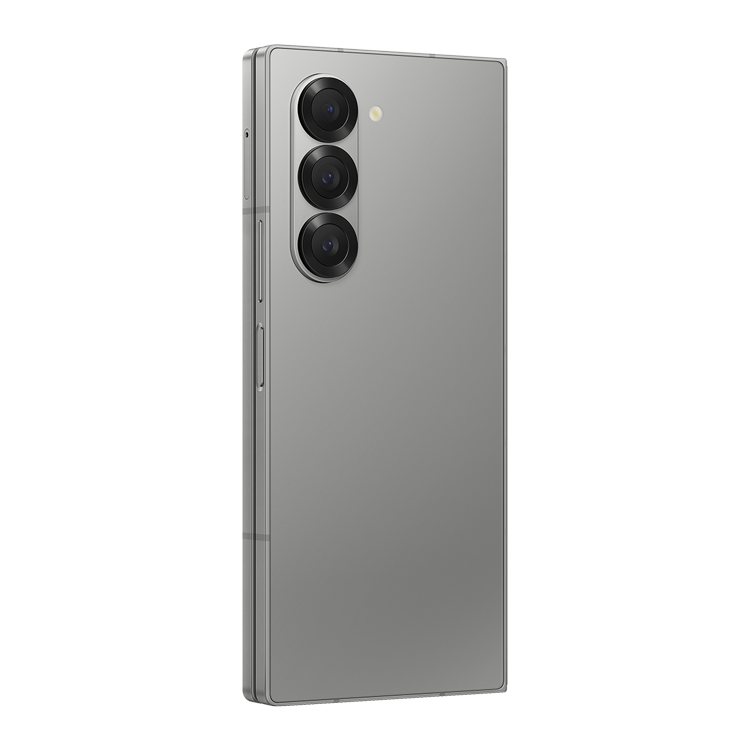 Samsung Galaxy Fold6 Ombre argent vue de dos avec camera et logo samsung