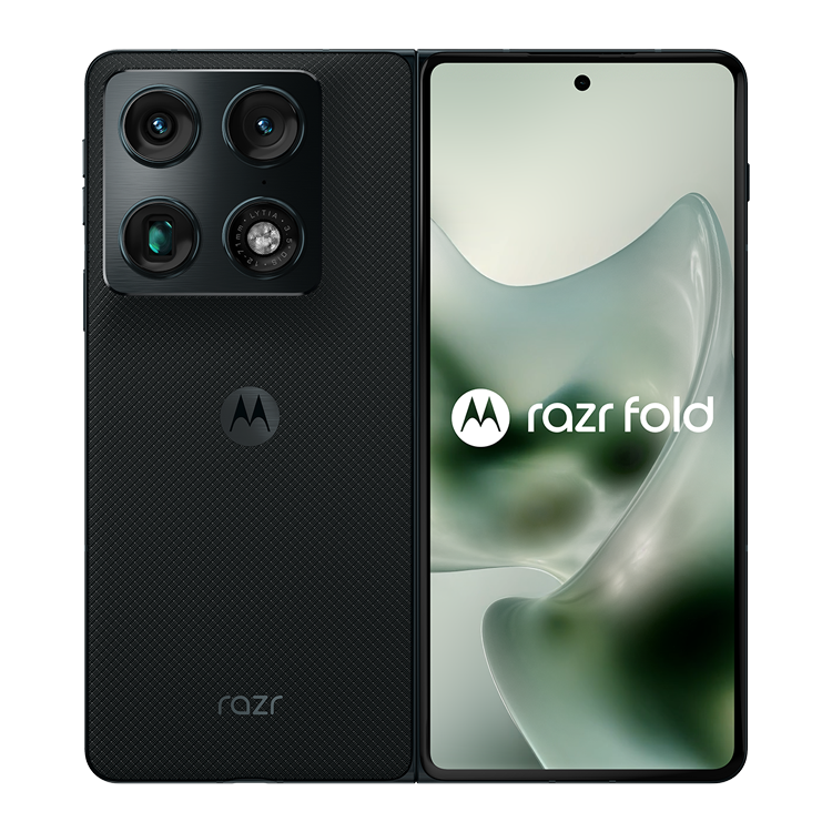 Motorola Razr Fold 2026 Pantone blackened blue front view and back view closed