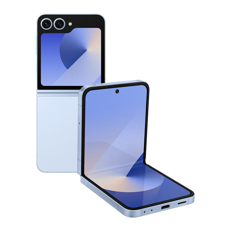 Samsung Galaxy Z Flip6 - Blue Color - folded front and back view