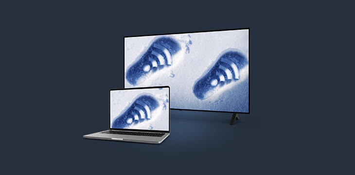 Ordinateur Tv empreinte wifi - fond bleu - 730x360