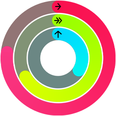 Red, green and blue Activity rings, representing move, exercise and stand goals in the Activity app