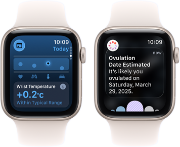 two Apple Watch SE 3 devices with Starlight aluminum cases showing the Vitals app on screens