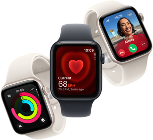 Three Apple Watch SE 3 devices floating next to each other