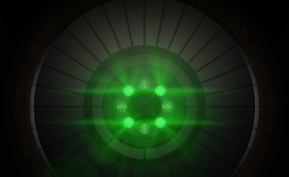 Health Sensing System with multiple round sensors with glowing green LED lights