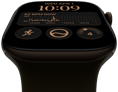Apple Watch Series 12, aluminum case, dark bronze colour, Modular watch face, complications: day and date, Workouts, Activity rings, Apple Music, right side exterior, Digital Crown, Sport Band, olive colour