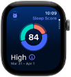 Apple Watch Series 12, aluminum case, space gray color, sleep score circle graph, right side exterior, Digital Crown