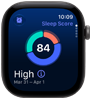Apple Watch Series 12, aluminum case, space gray color, sleep score circle graph, right side exterior, Digital Crown