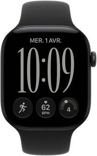 Apple Watch Series 12, boîtier en aluminium, couleur noir, cadran Illustration réactive, bracelet sport, couleur noir