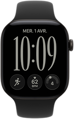 Apple Watch Series 12, boîtier en aluminium, couleur noir, cadran Illustration réactive, bracelet sport, couleur noir