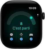 Apple Watch Series 12, boîtier en aluminium, couleur noir, score de préparation de 8, côté droit, couronne Digital Crown