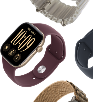 Apple Watch Series 11 bands: purple fog Sport Band, anchor blue Ocean band, light blue Alpine Loop
