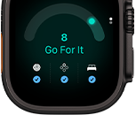 Apple Watch Ultra 4, titanium case, black colour, readiness score of 8, right side exterior, Digital Crown, raised side button