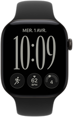 Apple Watch Series 12, boîtier en aluminium, couleur noir, cadran Illustration réactive, bracelet sport, couleur noir