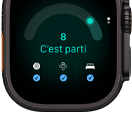 Apple Watch Ultra 4, boîtier en titane, couleur noir, score de préparation de 8, côté droit, couronne Digital Crown, bouton latéral surélevé