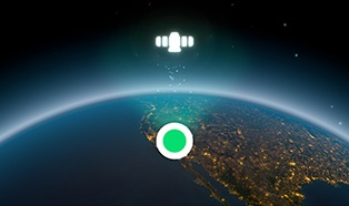 Globe terrestre montrant la position de la personne et une icône satellite au-dessus