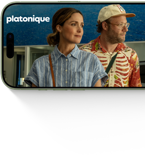 iPhone 17, face avant, affichant la série Platonique d’Apple TV+