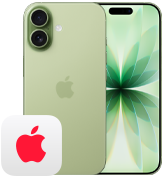 iPhone 17, face arrière, sauge, système à deux caméras Fusion, face avant, Dynamic Island, bordure d’écran mince et noire, logo AppleCare+