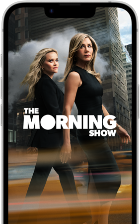 iPhone 17e front screen showing the Apple TV series The Morning Show