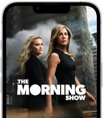 iPhone 17e front screen showing the Apple TV series The Morning Show