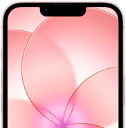 iPhone 17e, partial front exterior with Ceramic Shield 2, soft pink colour, showing wallpaper image of a pink flower