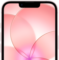iPhone 17e, partial front exterior with Ceramic Shield 2, soft pink colour, showing wallpaper image of a pink flower